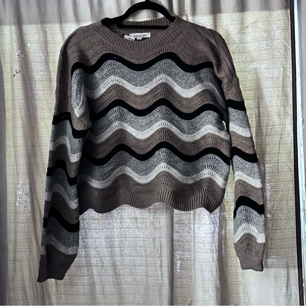 Francesca's Collections Wavey Knit Sweater - Black, Gray, and Brown